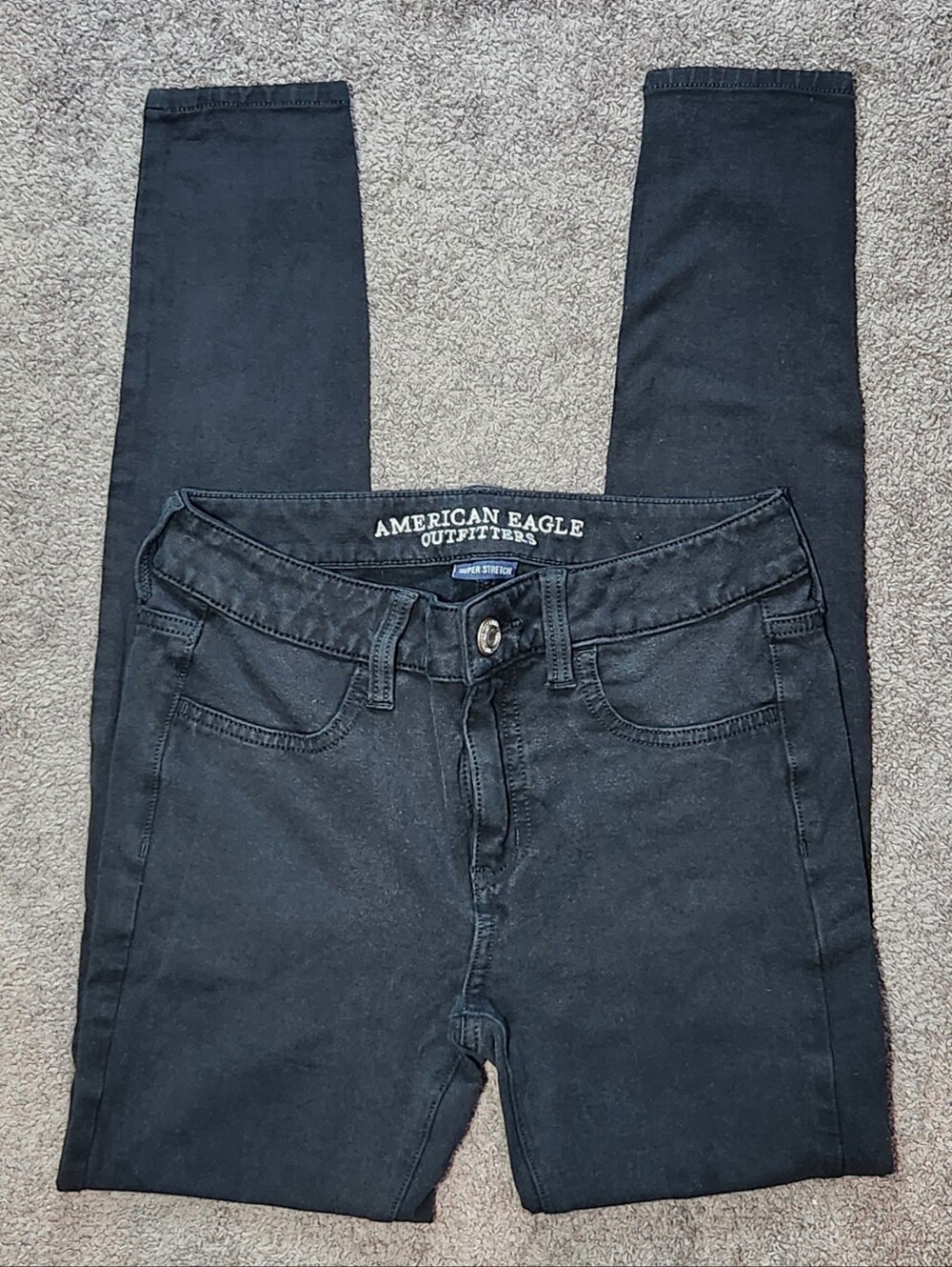 Black American Eagle Outfitters Mid Rise Super Skinny Knit Pants Jeggings